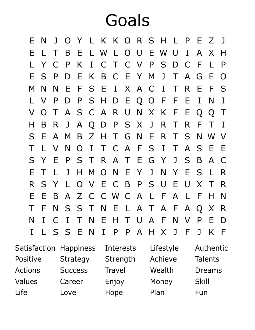 Goals Word Search