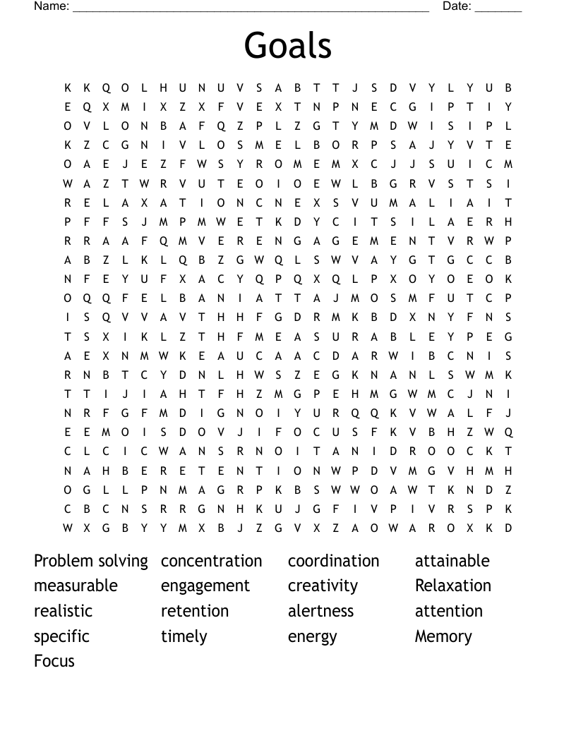 Goals Word Search
