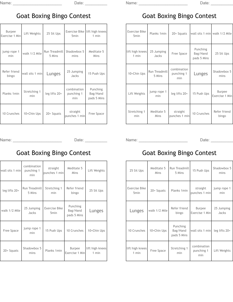 Goat Boxing Bingo Contest