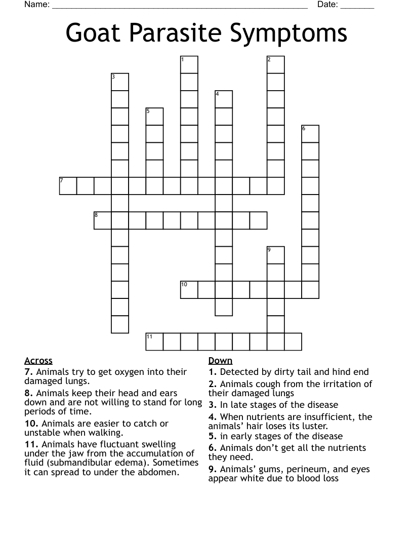 Goat Parasite Symptoms Crossword
