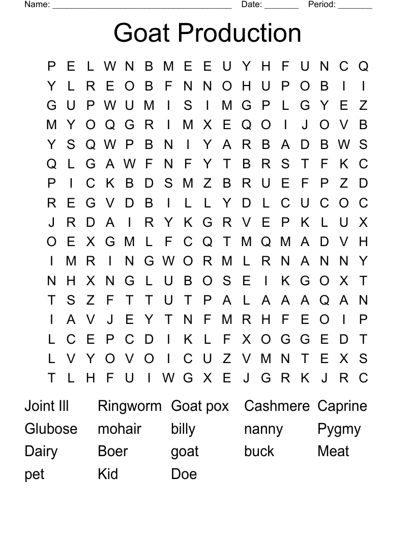 Goat Production Word Search