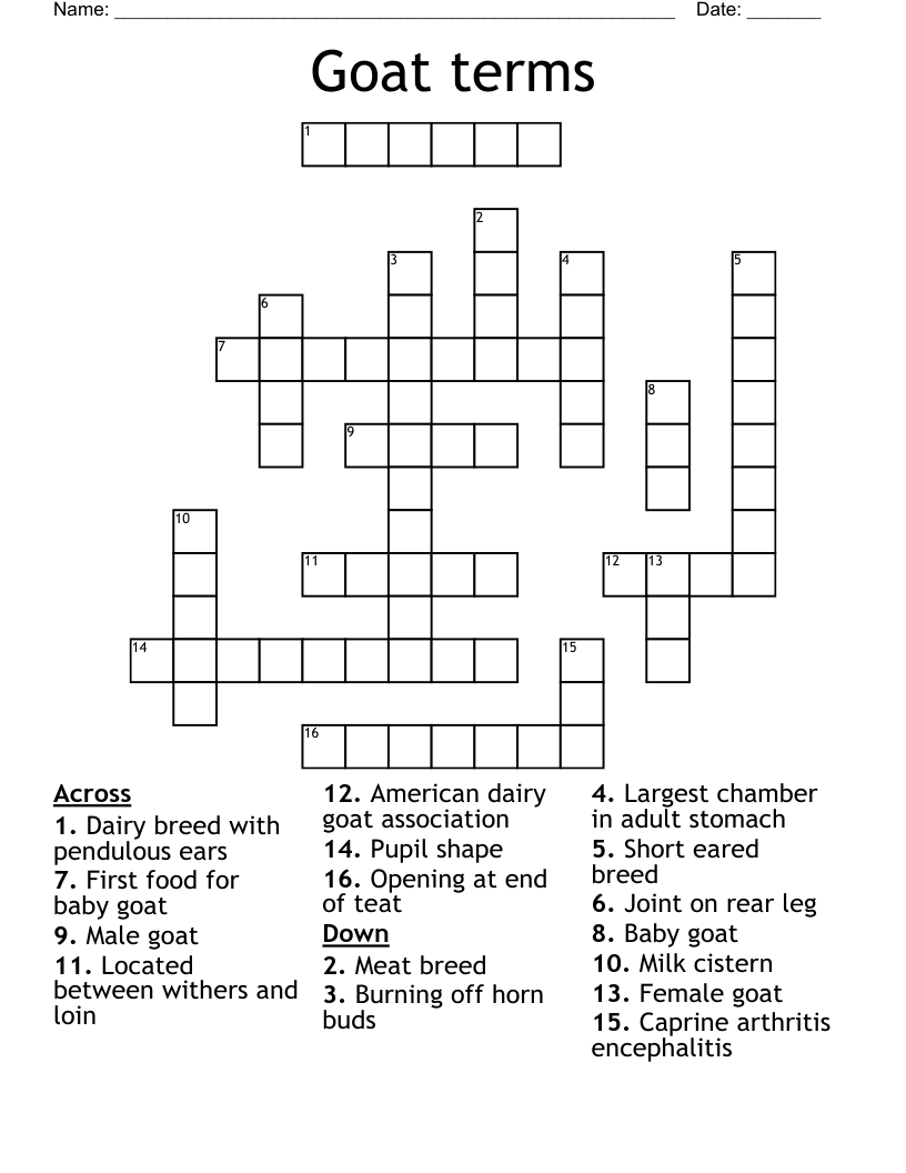 Goat terms Crossword