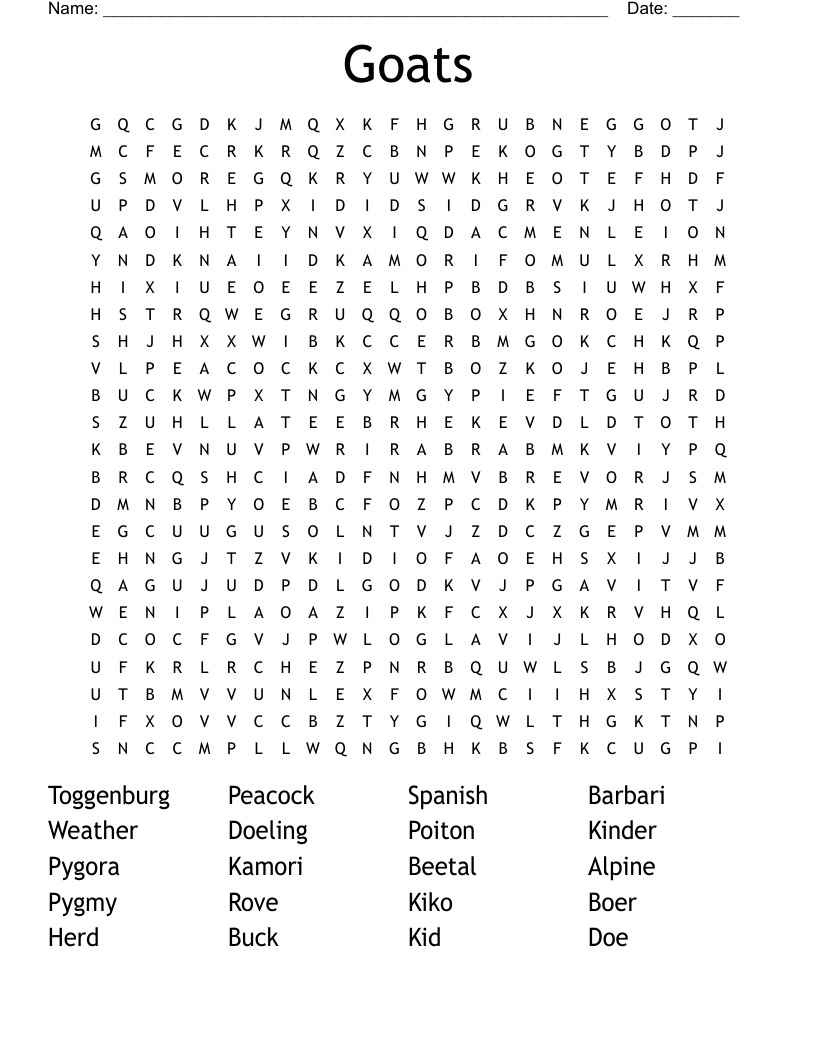 Goats Word Search