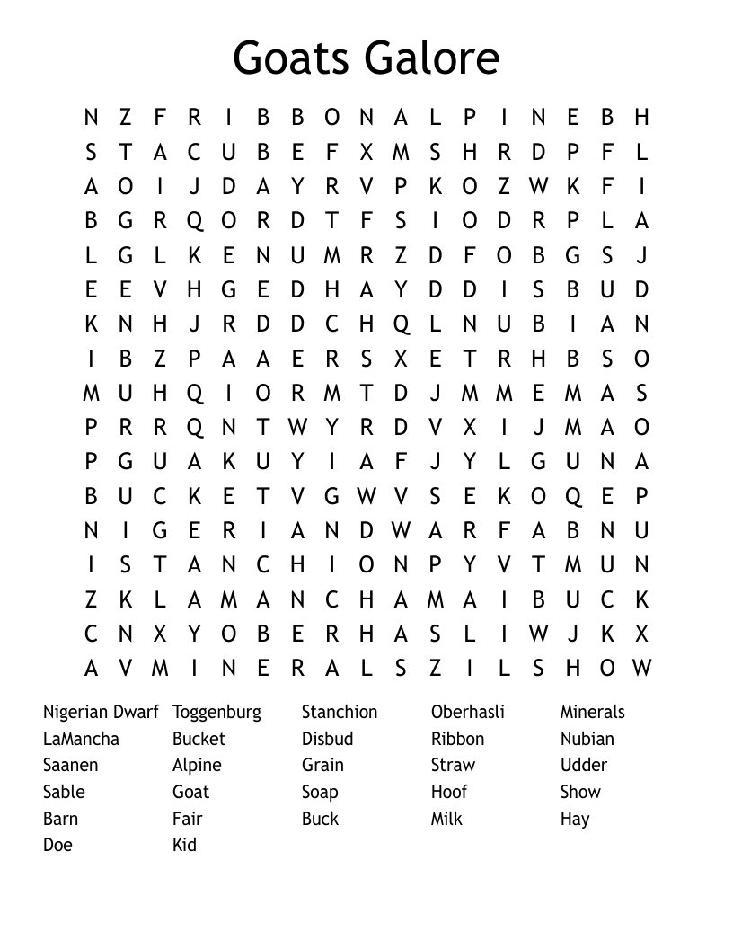 Goats Galore Word Search