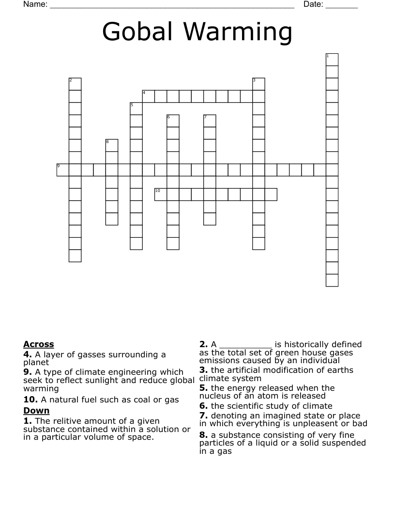 Gobal Warming  Crossword