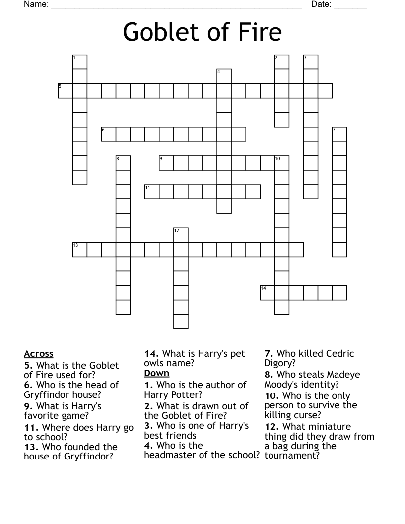 Goblet of Fire Crossword