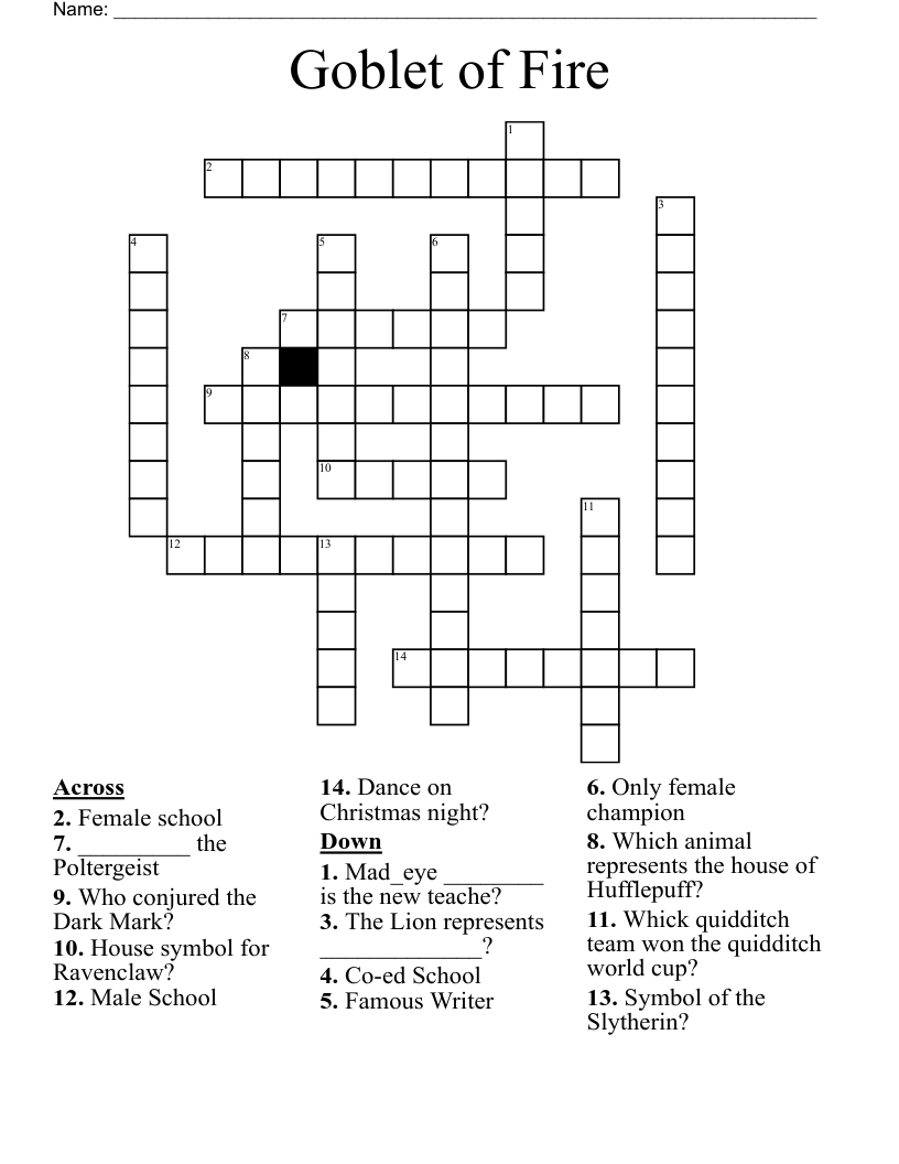 Goblet of Fire Crossword