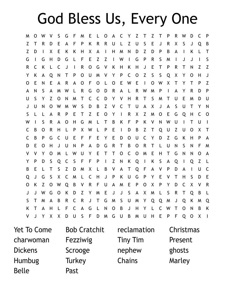 God Bless Us, Every One Word Search