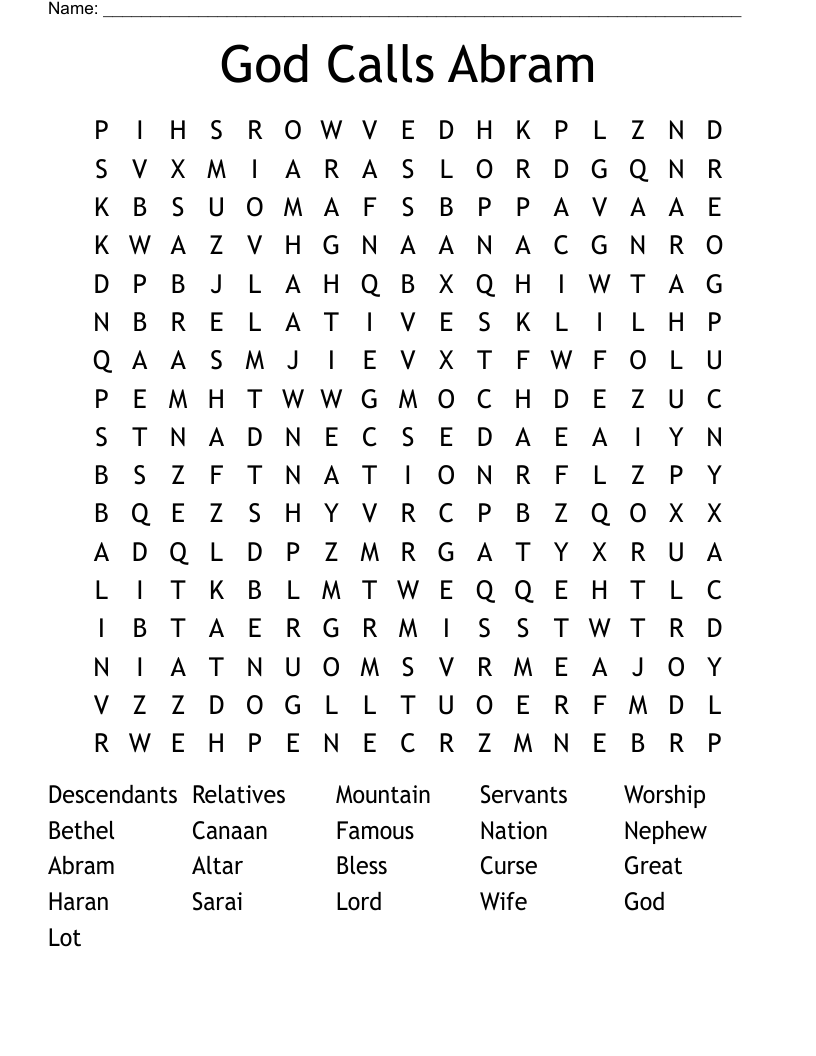 God Calls Abram Word Search