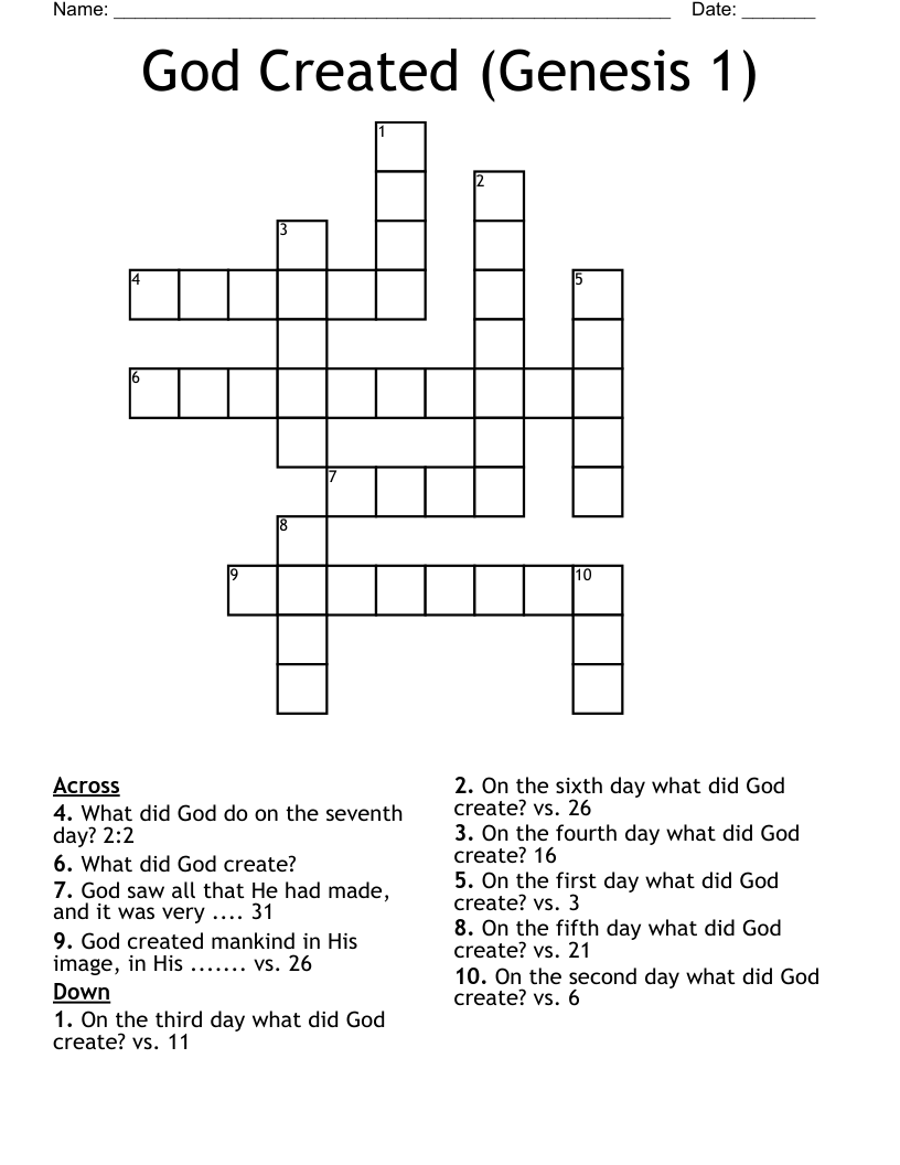 God Created (Genesis 1) Crossword