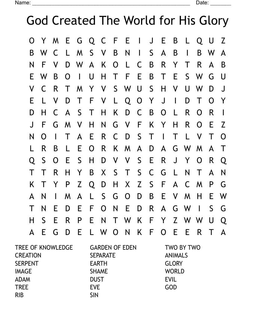 God Created The World for His Glory Word Search