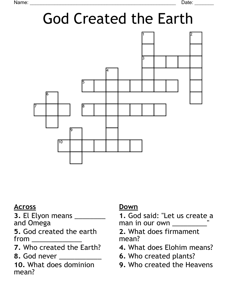 God Created the Earth Crossword