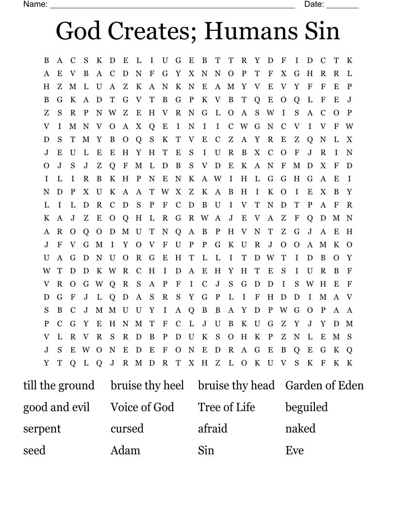 God Creates; Humans Sin Word Search