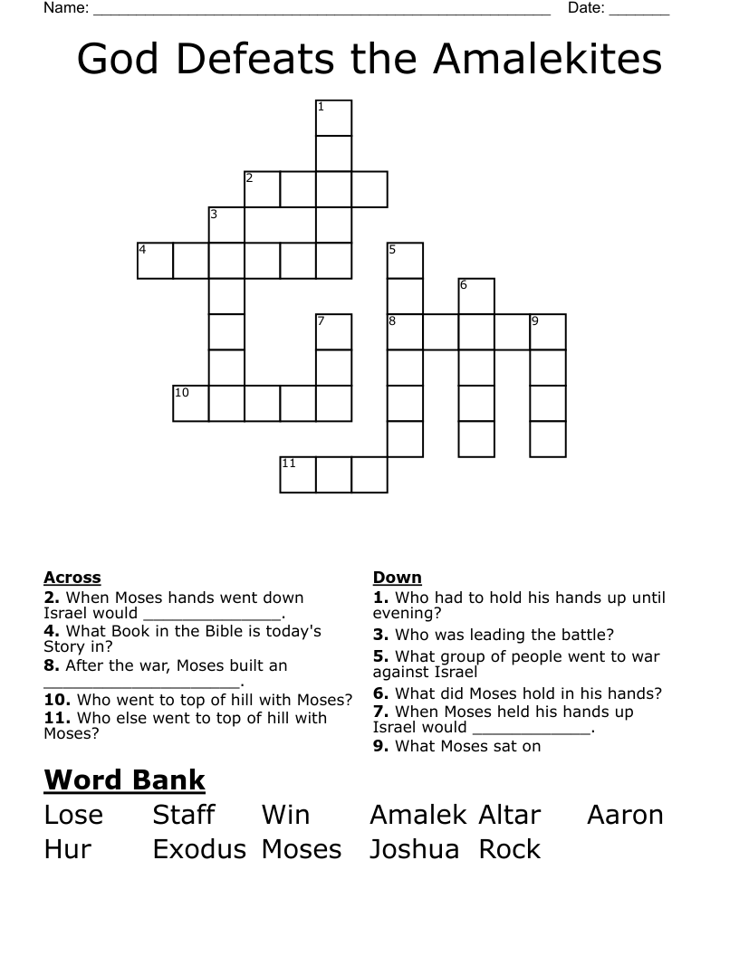 God Defeats the Amalekites Crossword