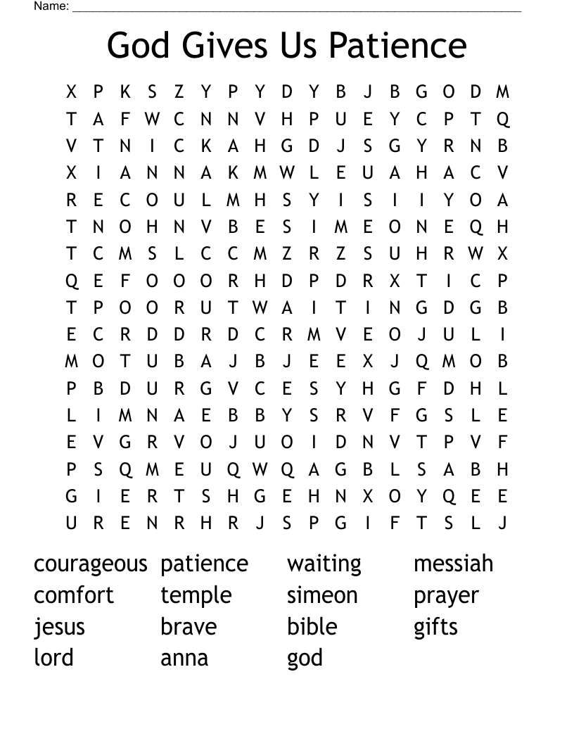 God Gives Us Patience Word Search