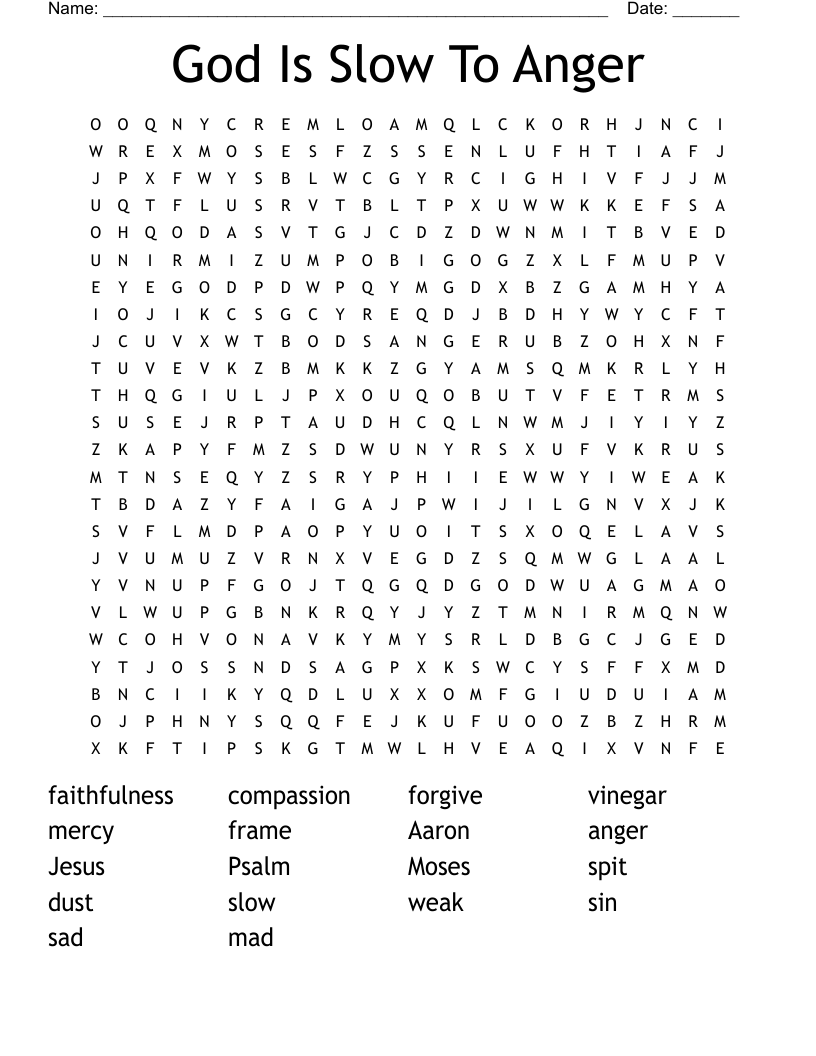 God Is Slow To Anger Word Search