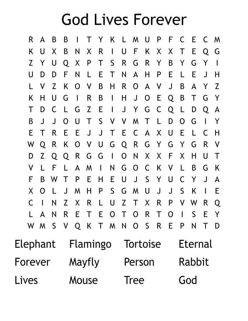 God Lives Forever Word Search