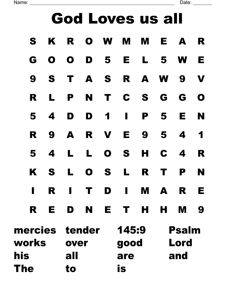 God Loves us all Word Search