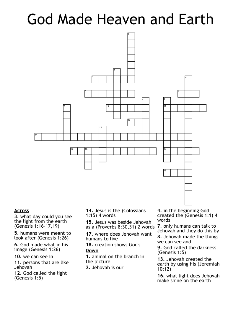 God Made Heaven and Earth  Crossword