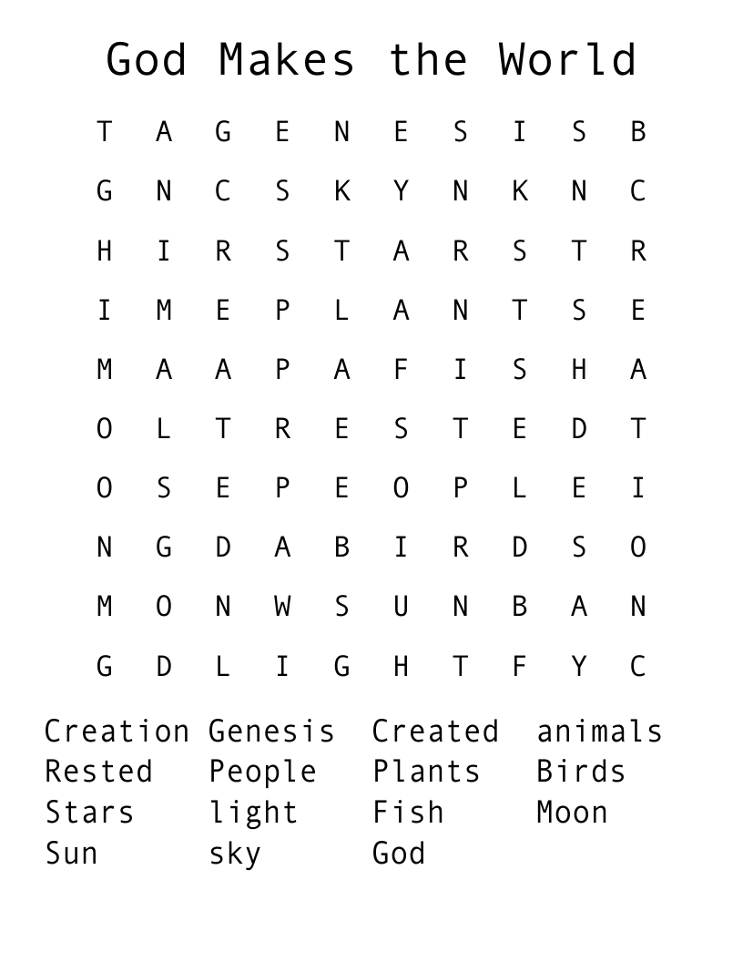 God Makes the World Word Search