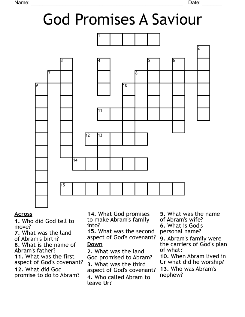 God Promises A Saviour Crossword