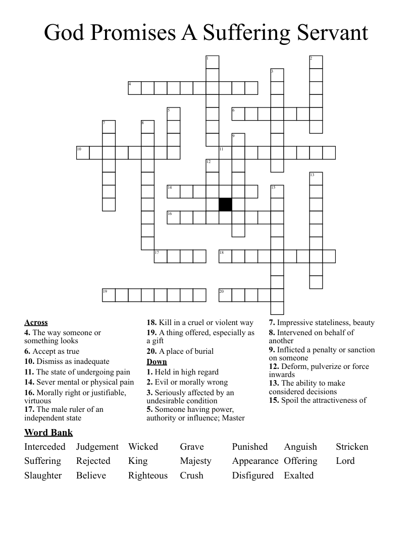 God Promises A Suffering Servant Crossword