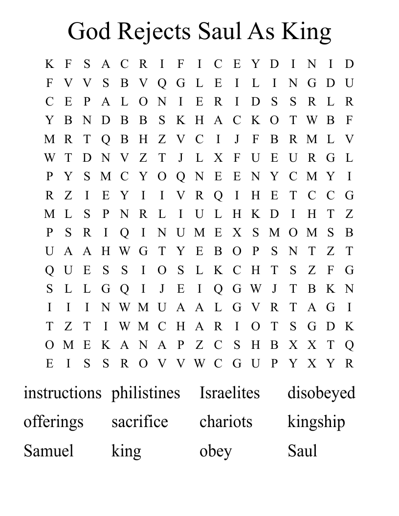 God Rejects Saul As King Word Search