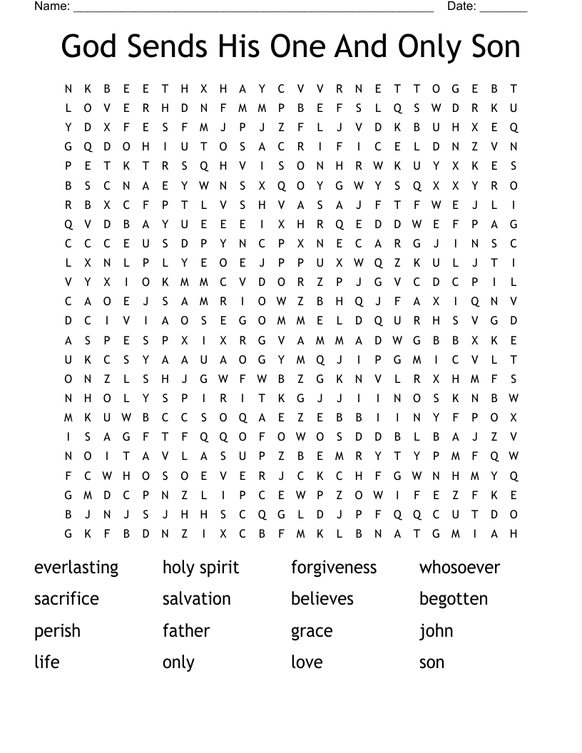 God Sends His One And Only Son Word Search