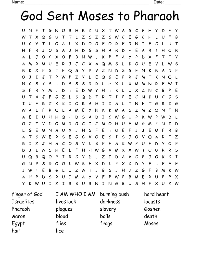 God Sent Moses to Pharaoh Word Search