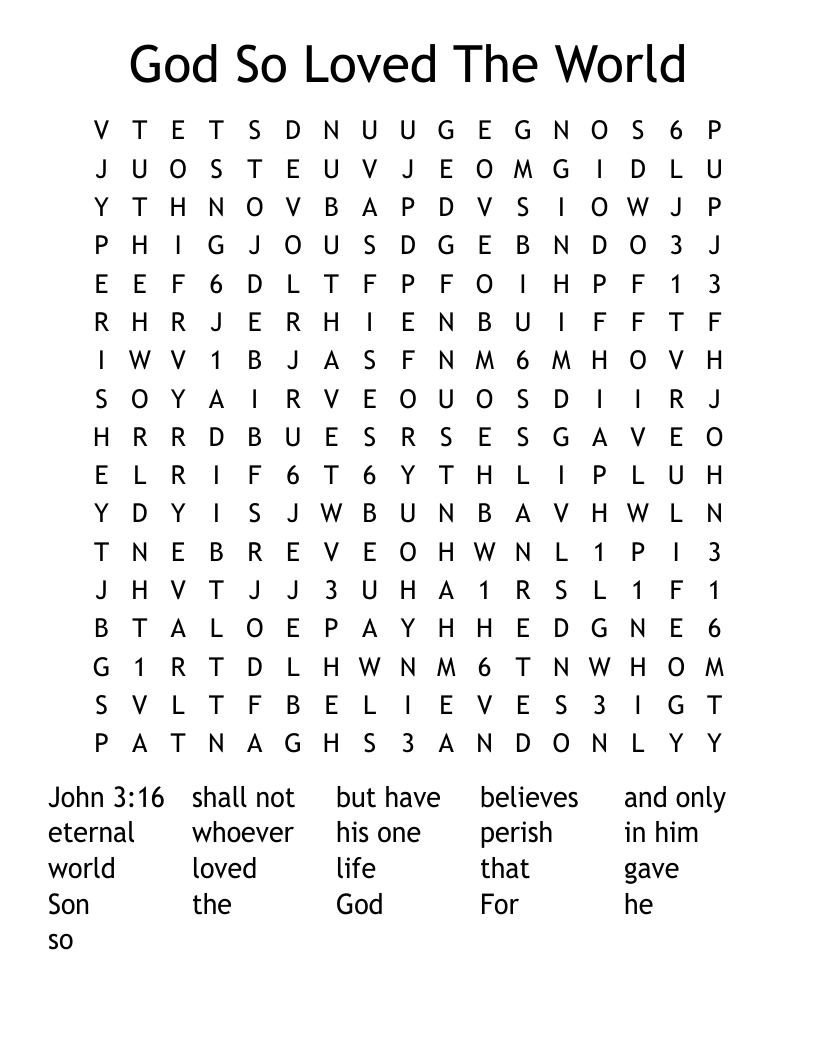 God So Loved The World Word Search