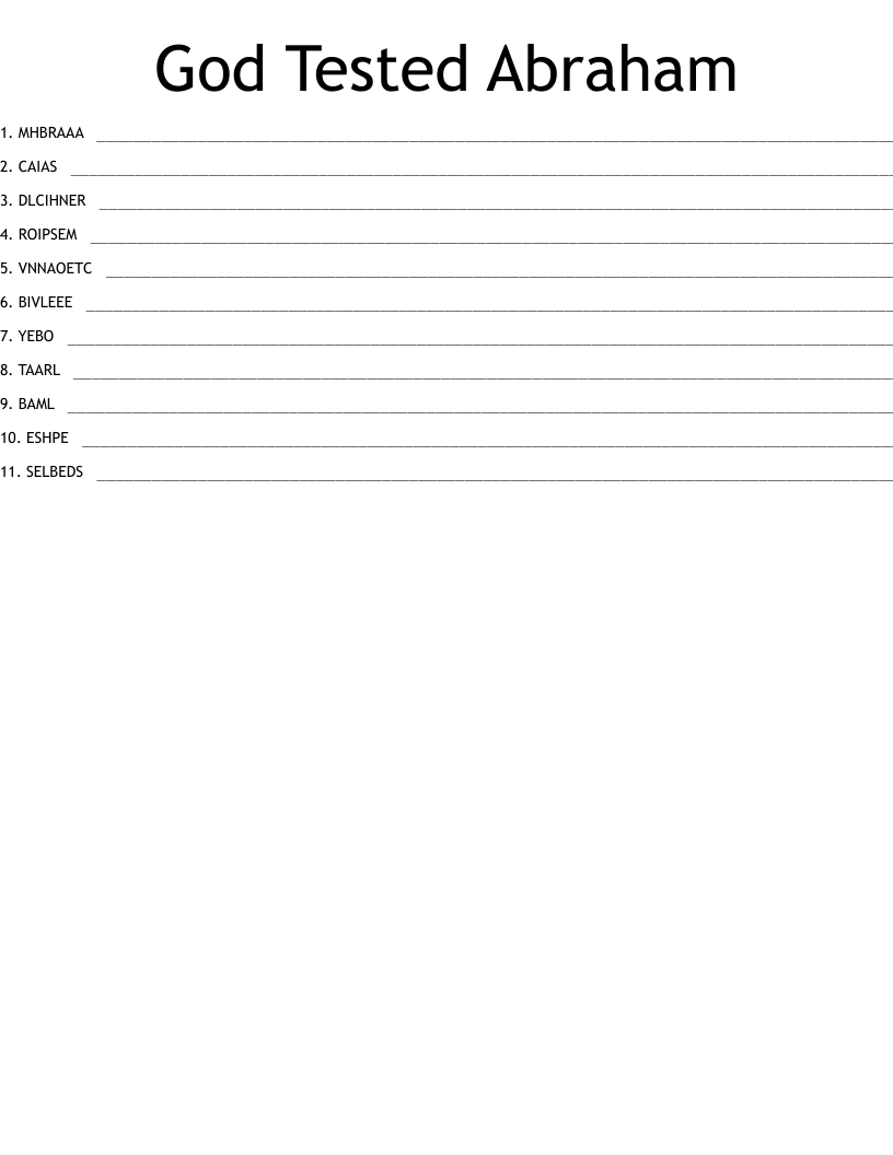 God Tested Abraham Word Scramble