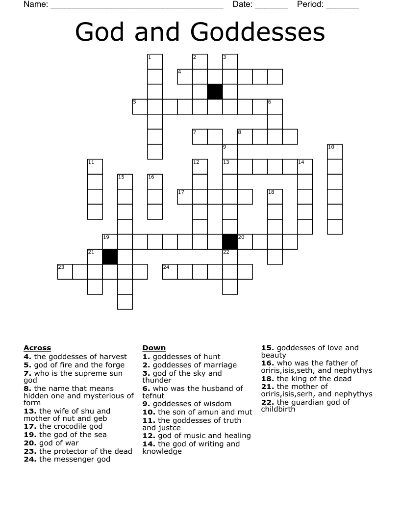 God and Goddesses Crossword