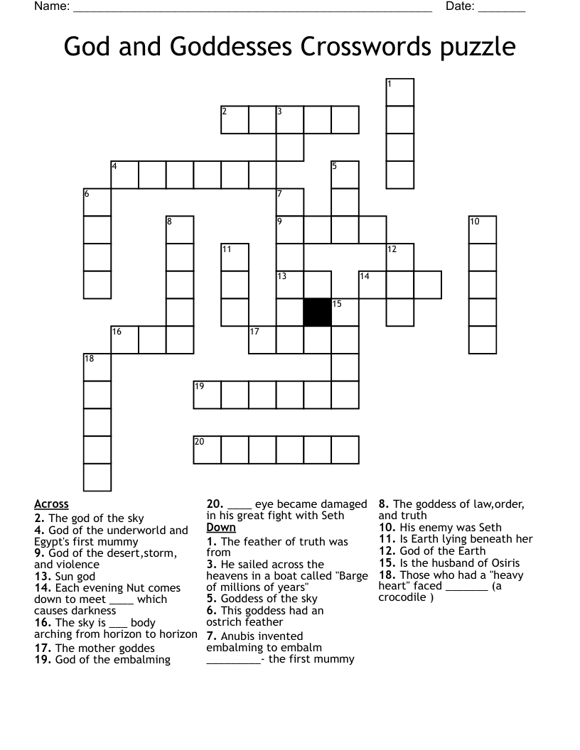 God and Goddesses Crosswords puzzle 