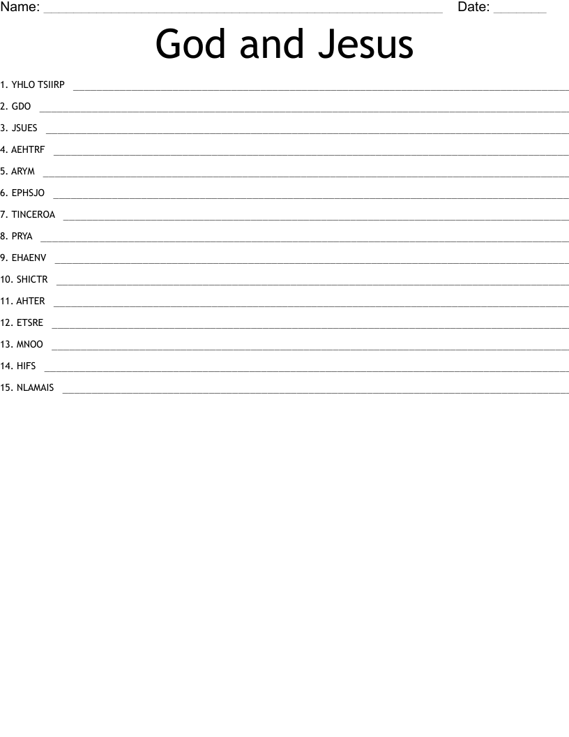 God and Jesus Word Scramble