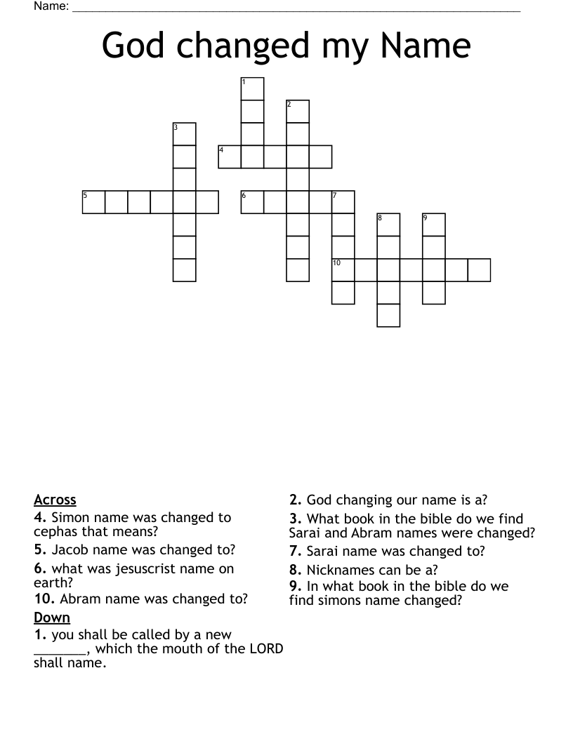 God changed my Name Crossword