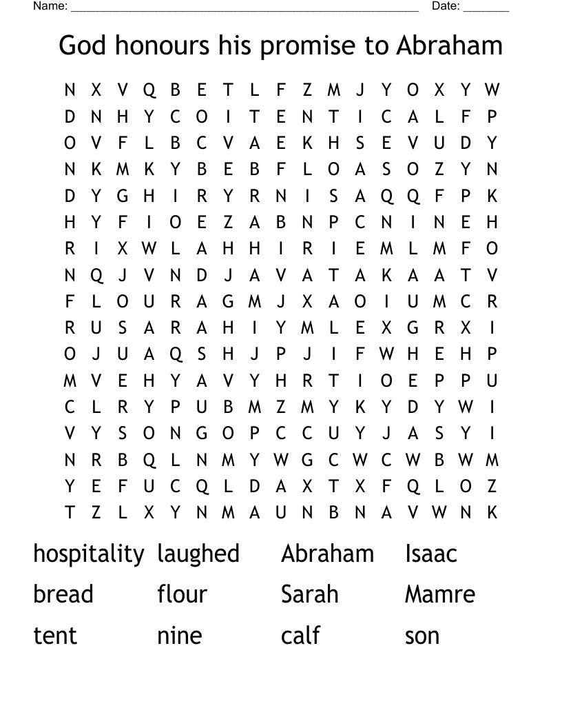 God honours his promise to Abraham Word Search
