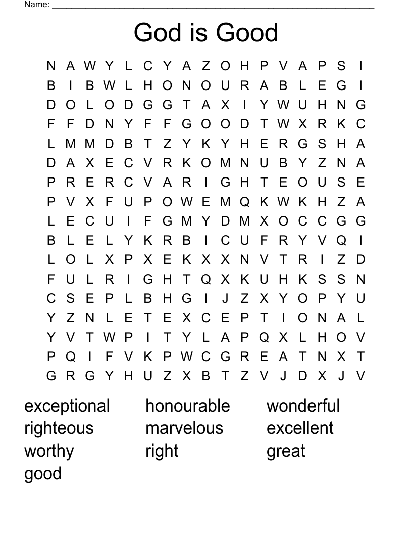 God is Good Word Search