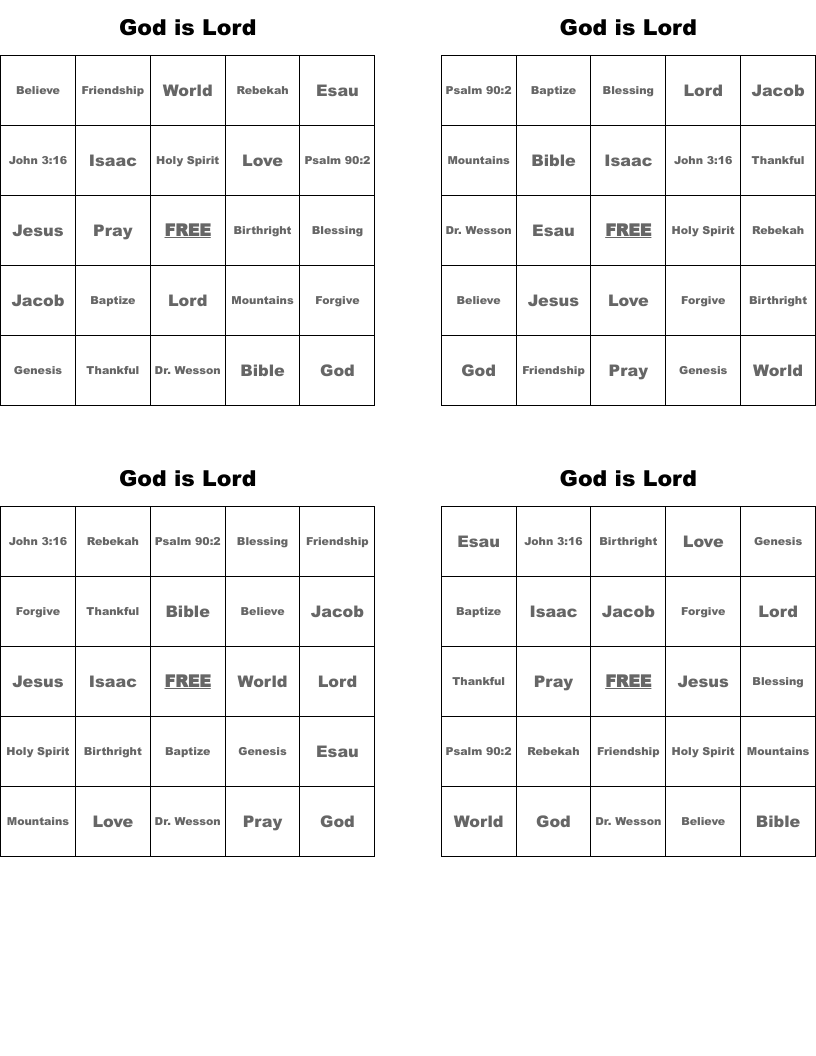 God is Lord Bingo Cards