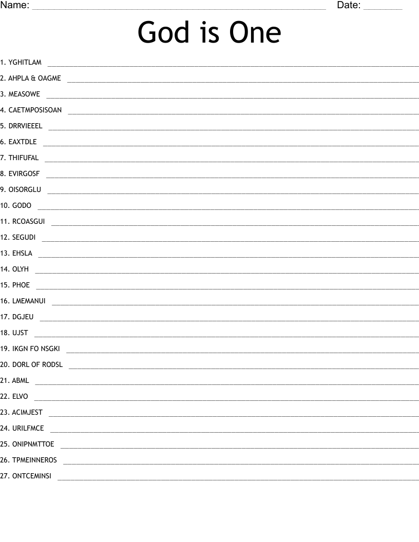 God is One Word Scramble