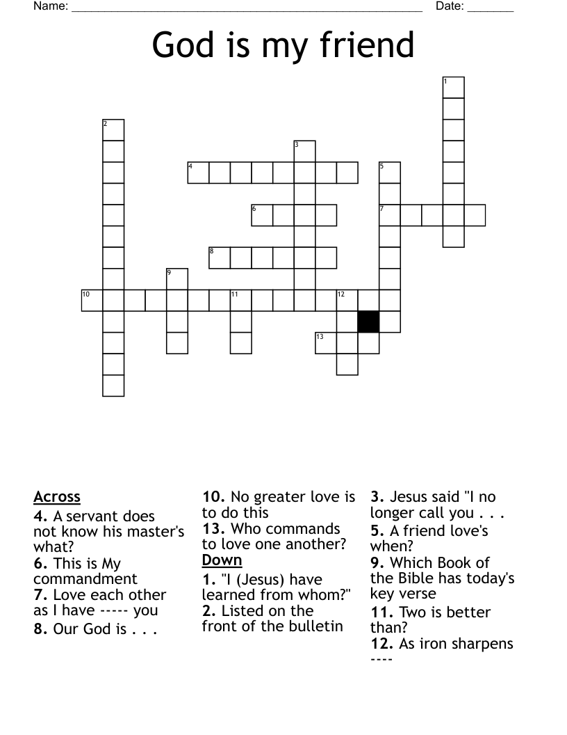 God is my friend Crossword