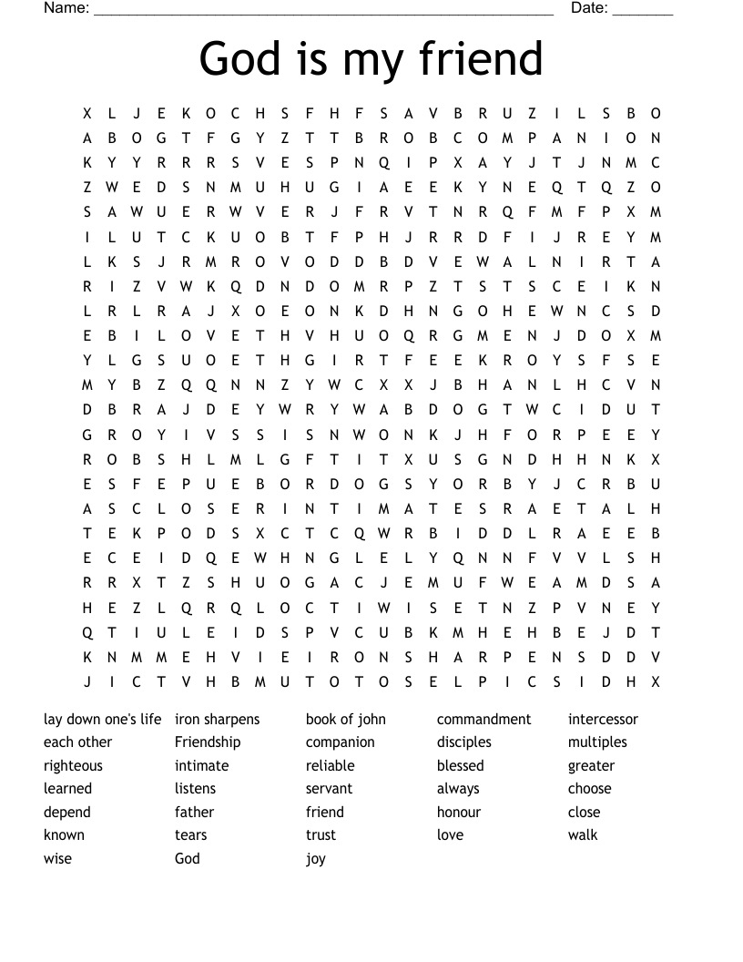 God is my friend Word Search