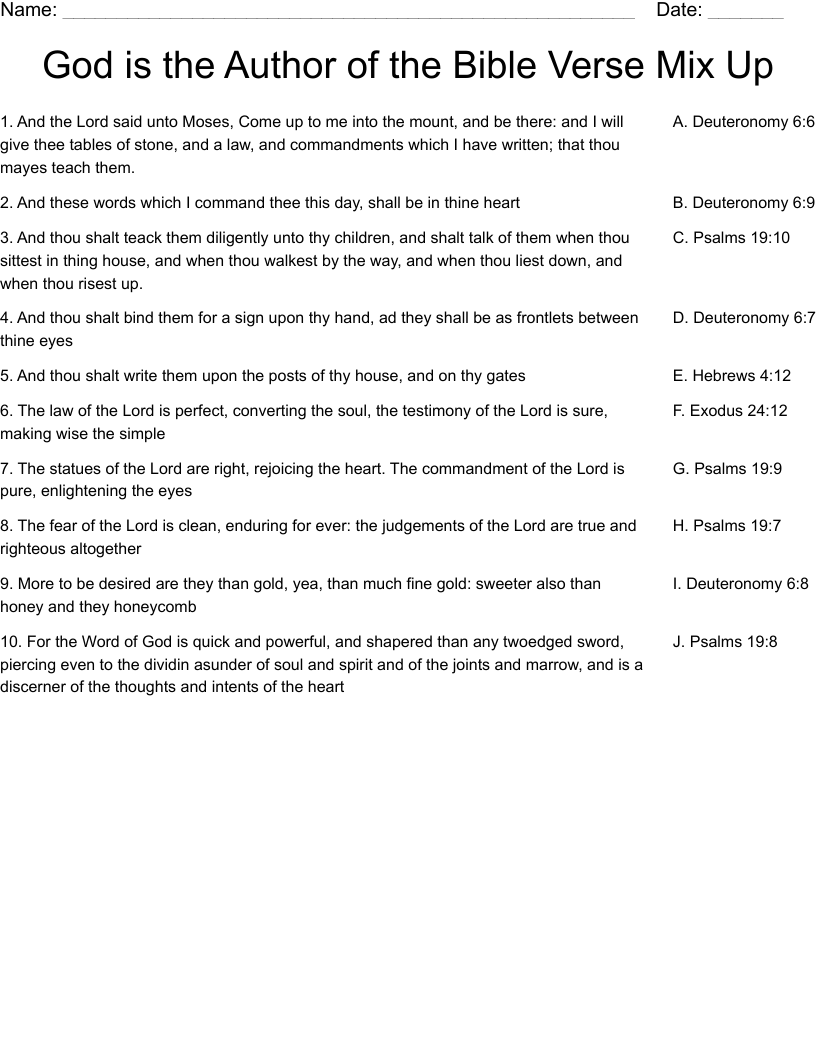 God is the Author of the Bible Verse Mix Up Worksheet