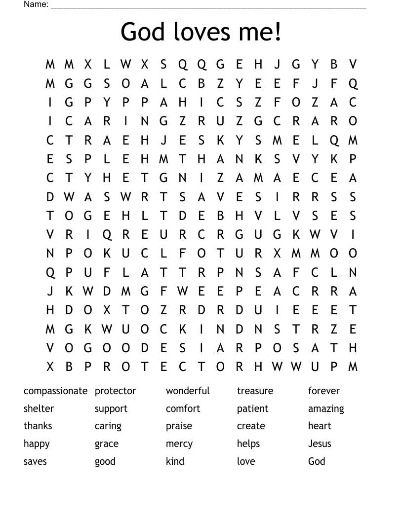 God loves me! Word Search