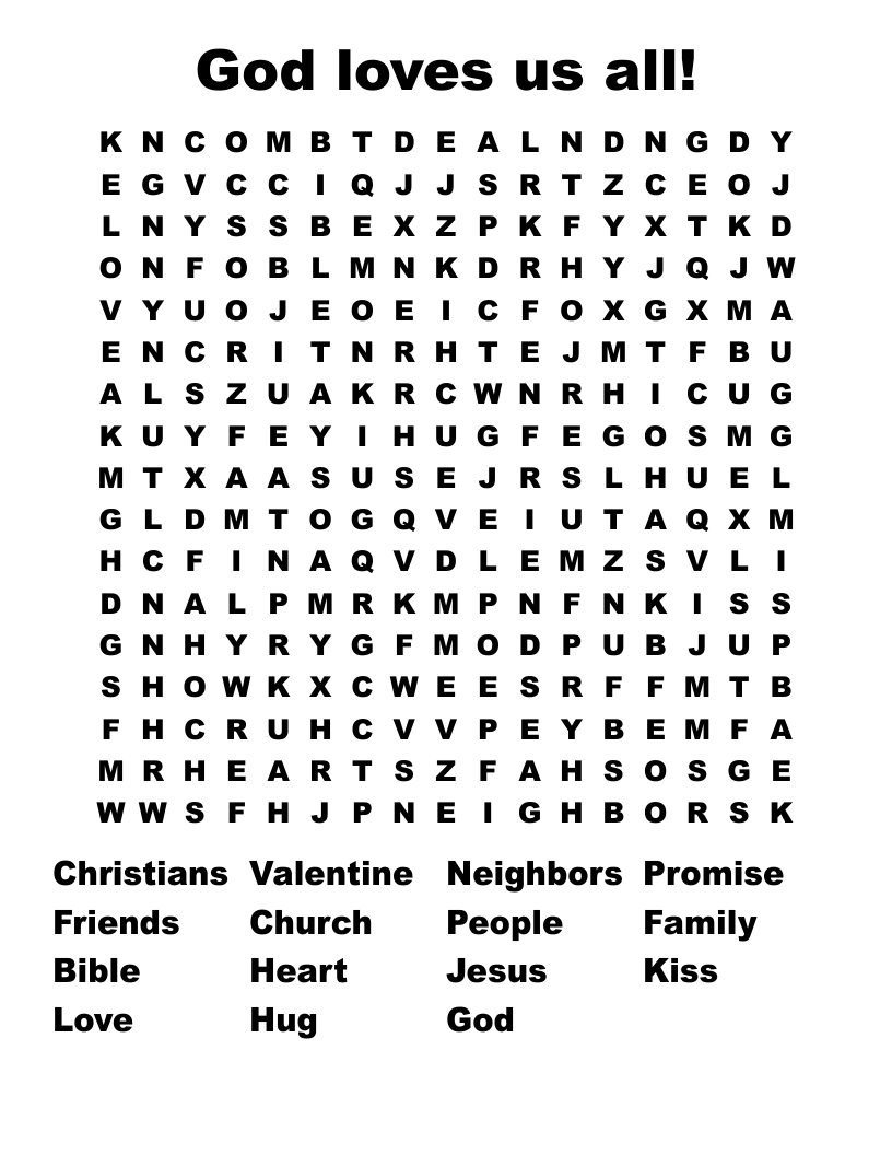 God loves us all! Word Search