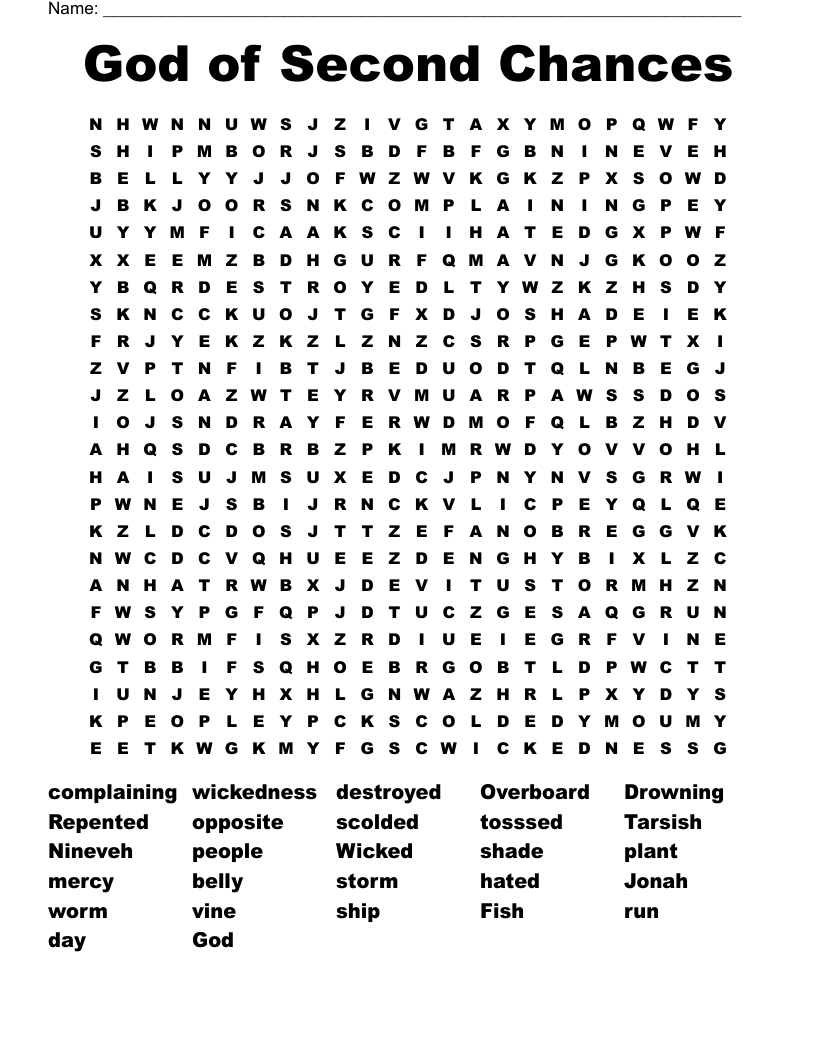 God of Second Chances Word Search