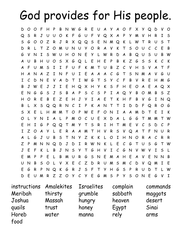God provides for His people. Word Search
