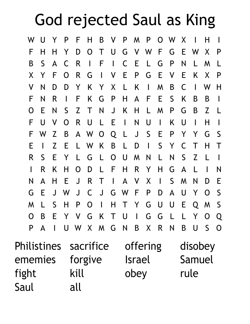 God rejected Saul as King Word Search