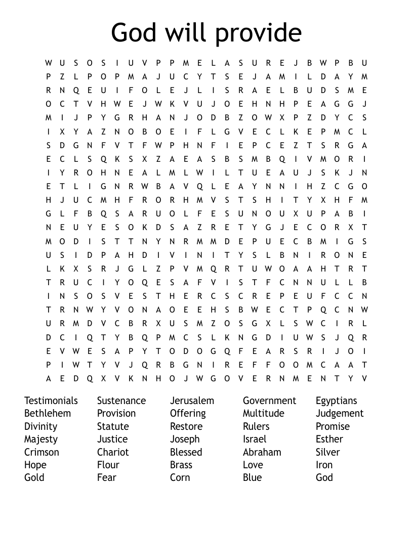 God will provide Word Search