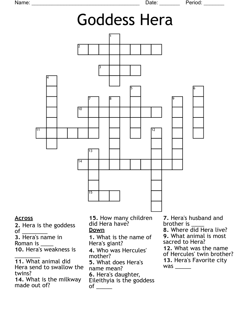 Goddess Hera Crossword