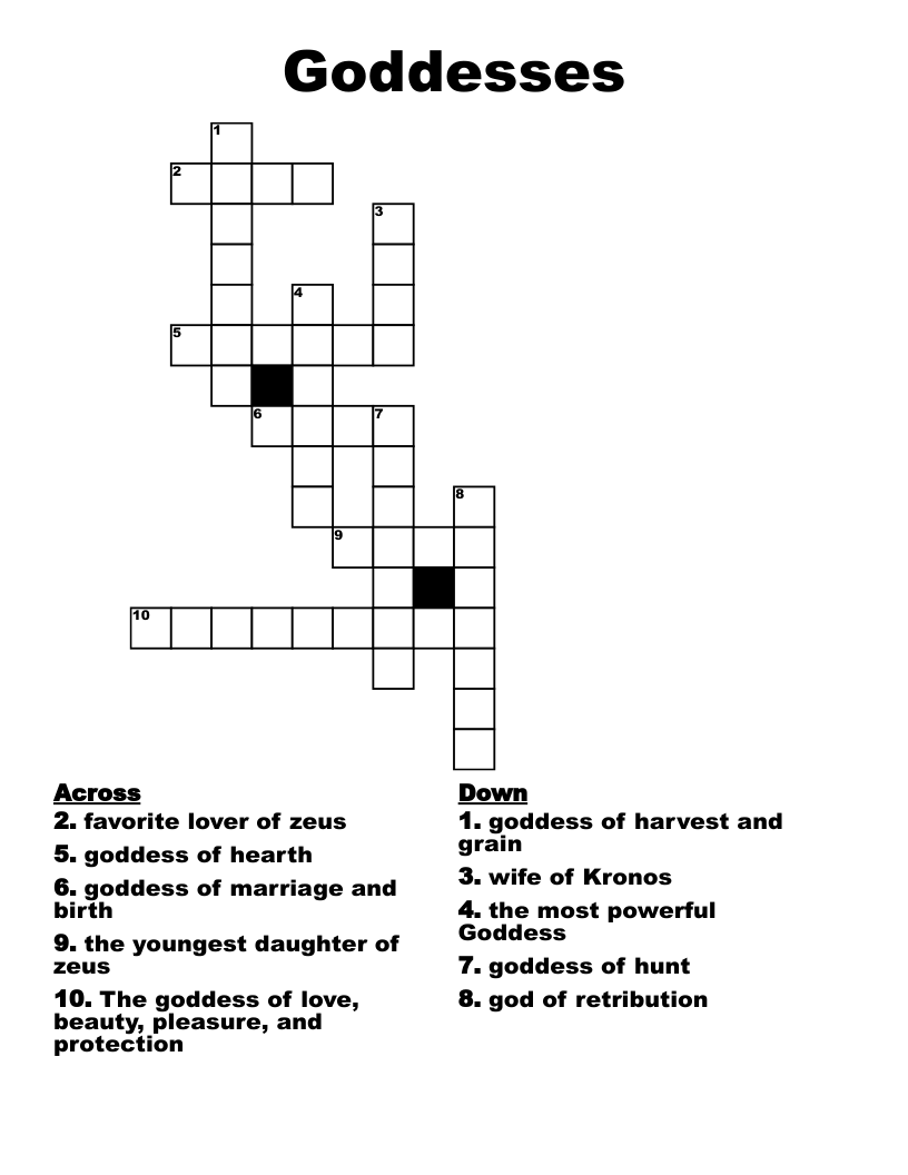 Goddesses  Crossword